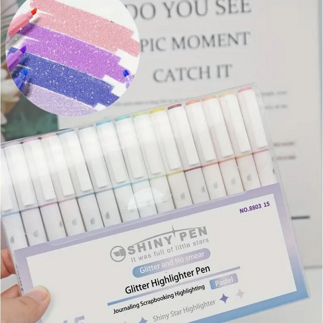 샤이니 글리터 형광펜 세트, 혼합 15pcs