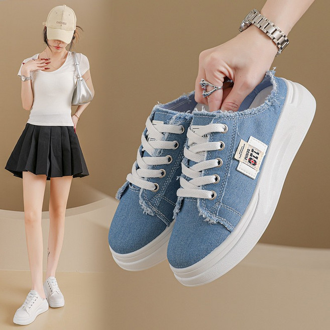 여자 캔버스 통굽 뮬 운동화 키높이 스니커즈