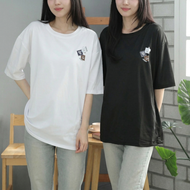 [1+1] 이즈킹덤 여성 여름 쿨링 레터링 반팔 티셔츠 빅사이즈 루즈핏 롱박스티셔츠