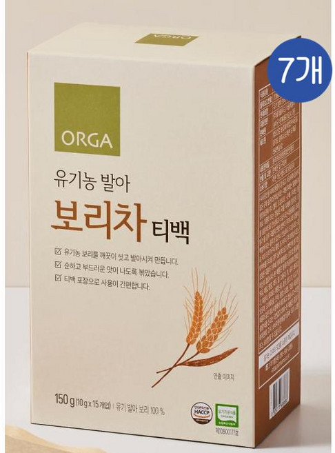 올가 유기농 발아 보리차 티백, 10g, 15개입, 7개