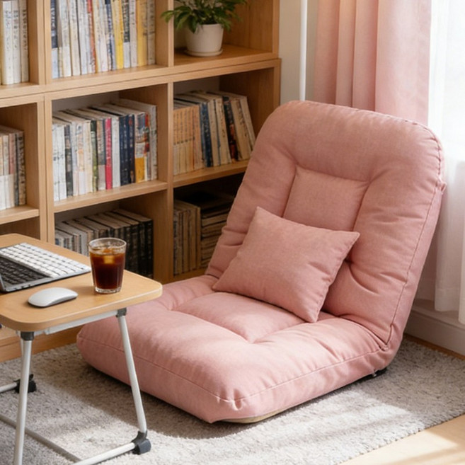 쿠리브 홈용 좌식 소파 등받이 리클라이너 휴식용 접이식 좌식의자, 1개, 핑크