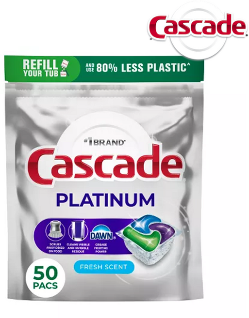 [Cascade] 케스케이드 플래티넘 캐스케이드 식기세척기 식세기 캡슐 세제 5종 Cascade Platinum Dishwasher Detergents, 15g, 50개