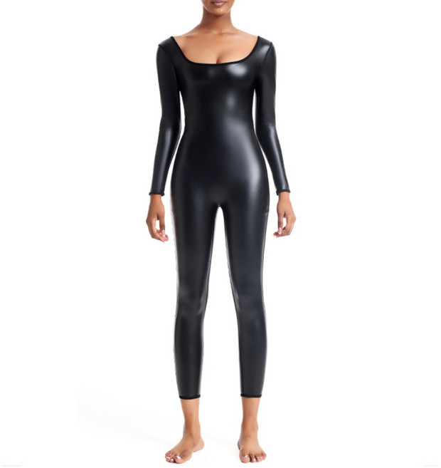[마지막SALE] 커플캔디 전신 레더 바디프로필 올인원 유광 긴팔 바디수트
