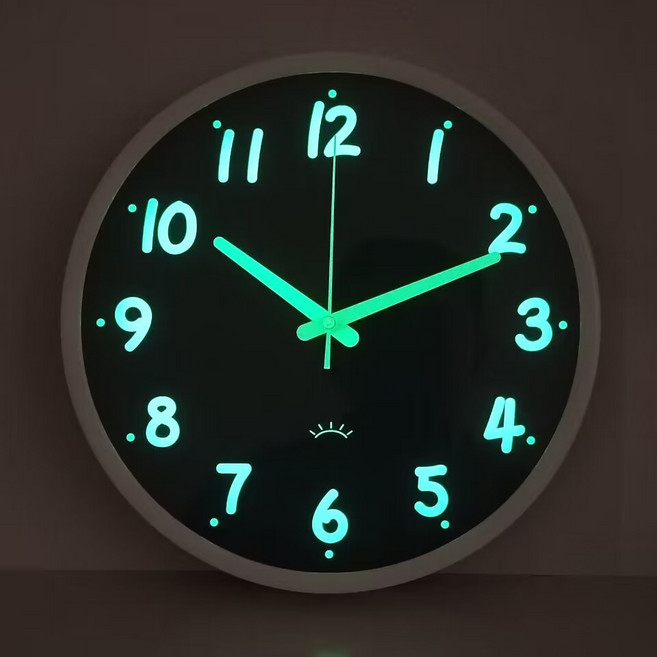 무소음 야광 심플 원형 벽시계, 화이트