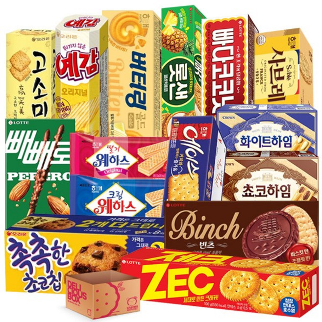 [냠냠상회] 15종 실속 간식 과자 세트, 1세트, 버터링, 샤브레, 제크, 촉촉한 초코칩, 촉촉한 초콜릿, 퍼플팬, 베이解读, 해태 크림웨하스, 해태 딸기웨하스, 고소미, 빈츠, 화이트하임
