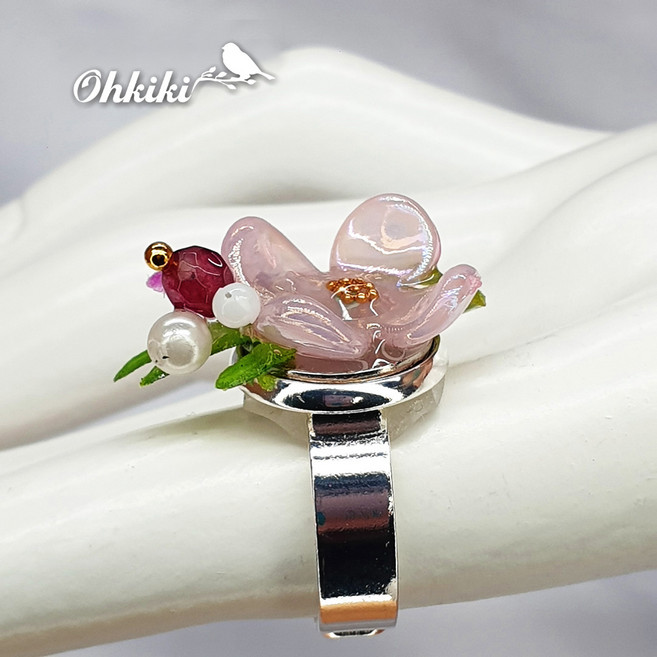 씨크릿가든 자석니팅링 뜨개반지 손가락보호반지 수세미실반지 실리드홀더, 꽃냥이+엔틱로즈골드, 블랙쉘(레진, 1개