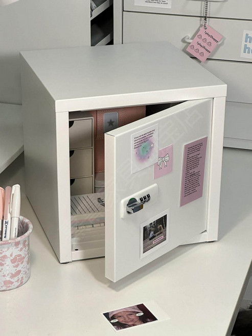 소형 가정용 금고 스마트 비밀번호 잠금식 스틸 보안 금전함 사무실 돈통 보관함, 25cm 사각 캐비닛 화이트 지문