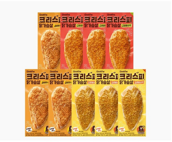 [굽네] 크리스피 닭가슴살 110g 3종 9팩 / 고추바사삭 오븐바사삭 갈비바사삭, 9개
