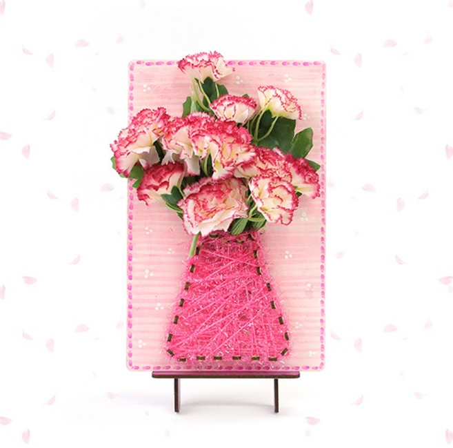 정인아트 우드 스트링아트 카네이션화병A 만들기 1인 set (카네이션 색상랜덤), 분홍
