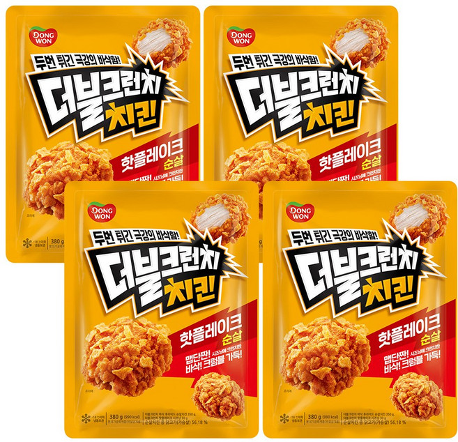 동원] 더블크런치 핫플레이크 시즈닝 순살치킨, 4개, 380g