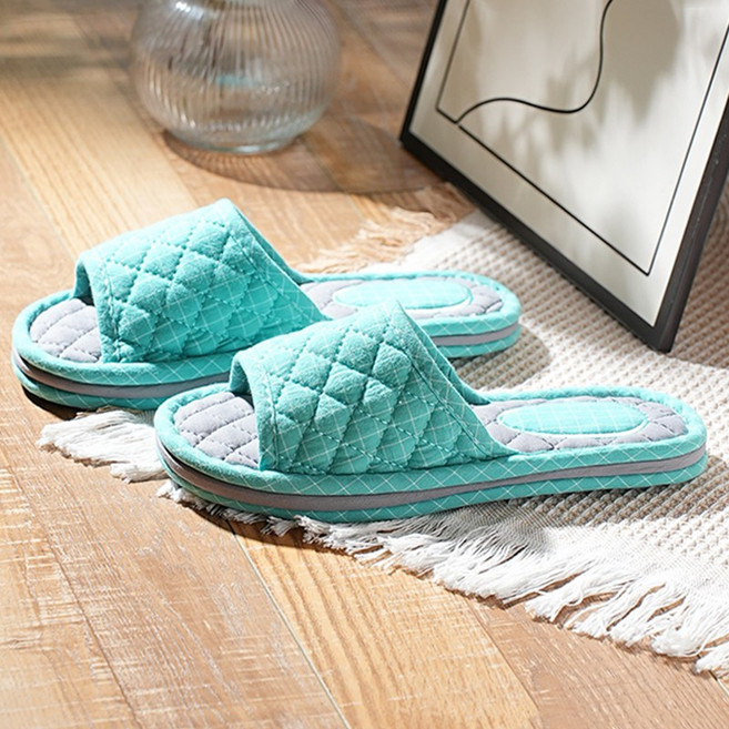 [Cool Share] 3중 쿠션 폭신 퀼트 면 거실화 층간소음방지 실내슬리퍼 실내화, 모던 스카이블루, 1개