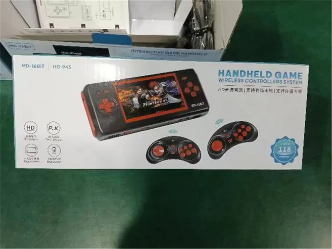 HG-943 4.3'' MD 16BIT HDMI TV 휴대용 게임 레트로 콘솔 아케이드 2 플레이어 무선 have118games 지원 카, 01 black