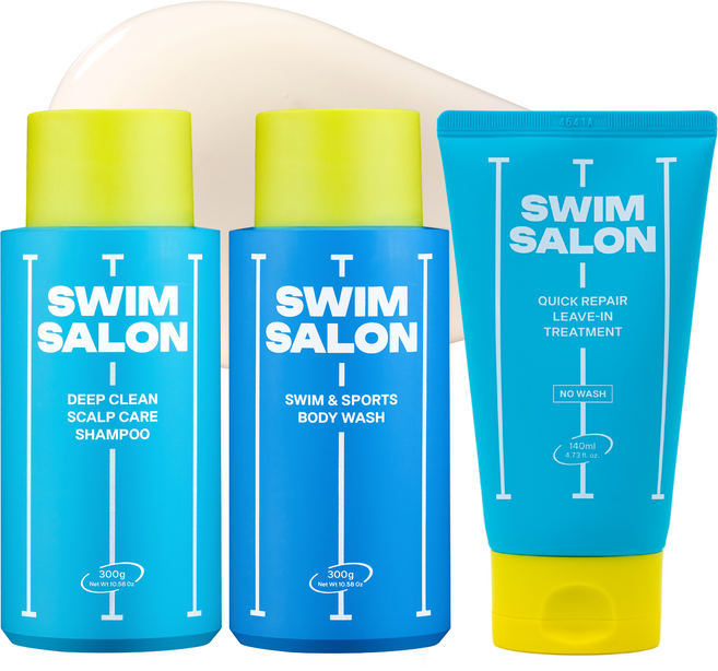 스윔살롱 수영 샴푸300g+바디워시300g+노워시 트리트먼트140ml 염소제거 수영장 헤어바디케어 3종, 1세트
