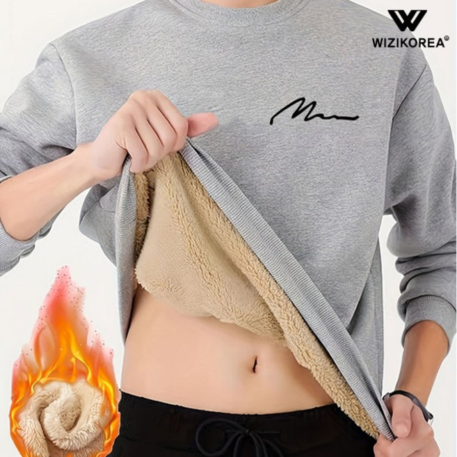 [양말증정] 남성 양털 안감 라운드넥 스웨터 겨울 맨투맨 티셔츠 WI048T