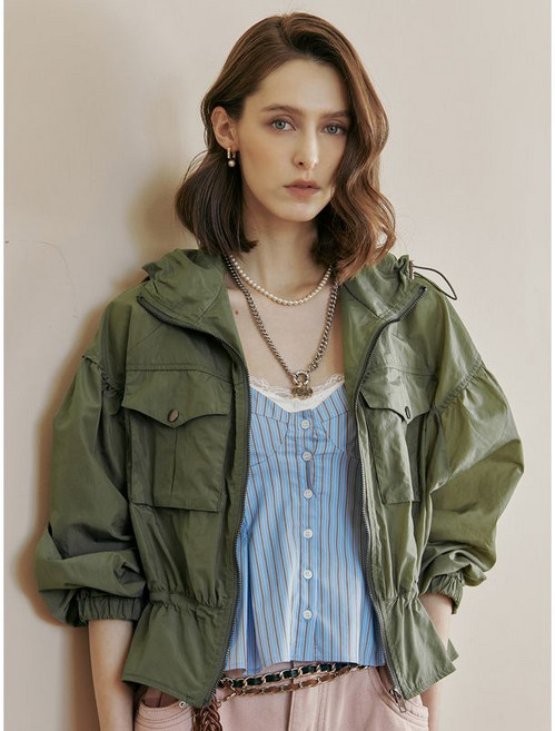 마쟈 스트링 후드 블루종 윈드 야상 점퍼