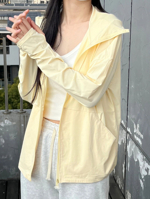 冰絲防曬開衫 女 寬鬆 戶外 遮陽 透氣 輕薄 外套 防曬服 夏季 新款 涼感 薄款 長袖 連帽 外搭 罩衫 百搭 休閒 運動 騎車, L