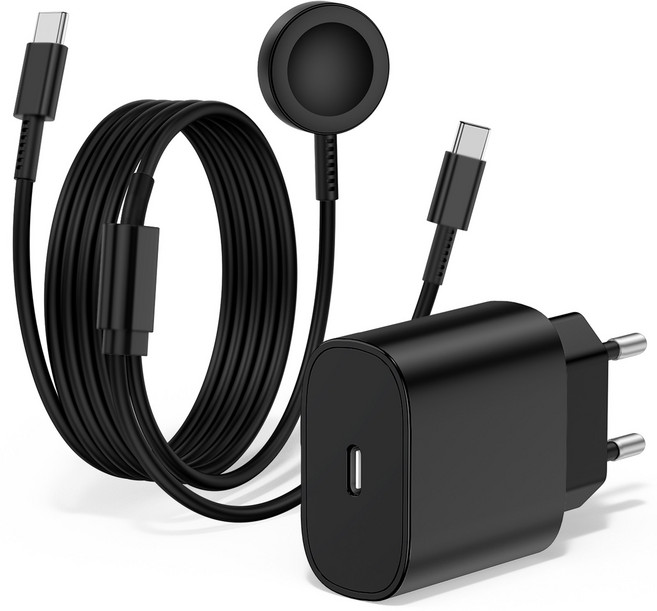 루미아코어 25W PPS PD 3.0 초고속 충전기 +갤럭시워치 호환 2in1 유무선 충전케이블 60W 180cm, 블랙충전기+케이블, 1개, 1.8m