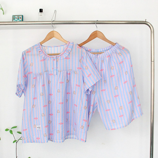 [서울양품점] 여성 캐릭터 반팔 프릴 인견 잠옷 상하세트 _ 홈웨어 냉감 실내복