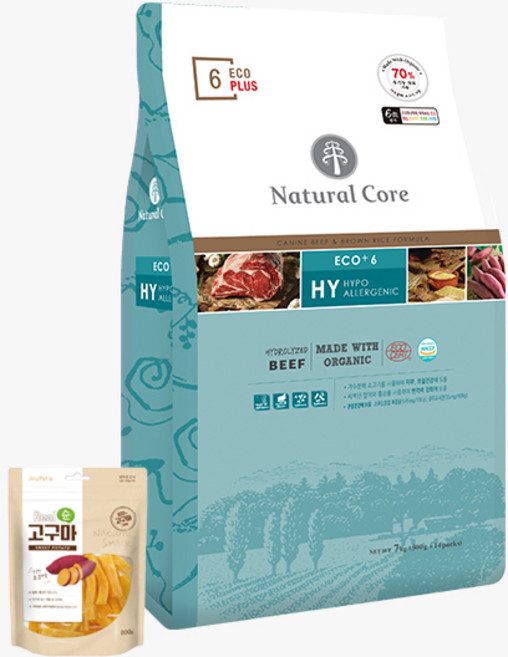 네츄럴코어 전연령 유기농 70% 에코플러스6 소고기+고구마200g 건식사료, 1개, 7kg, 소고기