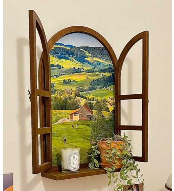 벽장식 창문틀 모형 페이크 윈도우 벽걸이 장식 카페, 1개