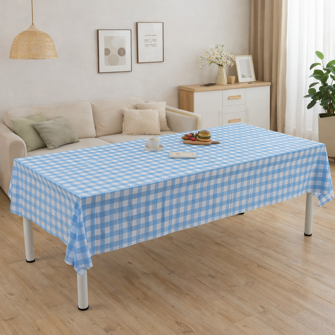 지피코 크리스마스 식탁보 파티 테이블보 일회용 방수 식탁보., 3개, 137x274cm, 블루 체크