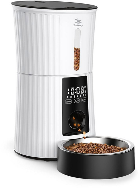 페토리 자동 고양이 사료 공급기 Wi Fi 고양이와 개를 위한 4L 드라이 푸드 디스펜서 10일 식사 건조제 봉투 듀얼 전원 공급 장치 10S 음성 녹음기 포함 스마트, White, Regular Version