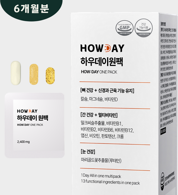 하우데이 원팩 하루한포 올인원영양제 멀티비타민 밀크씨슬 루테인 칼슘 마그네슘 비타민d, 6개, 30회분