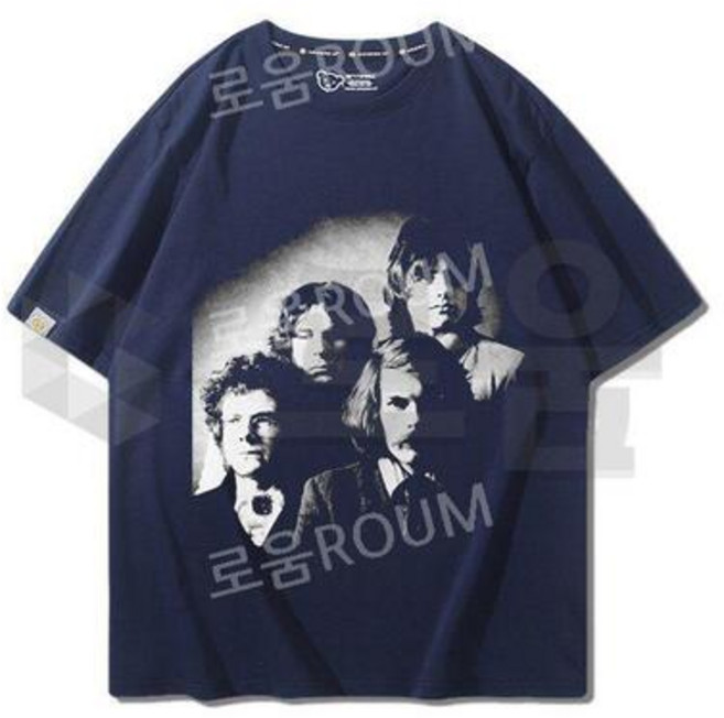 킹 크림슨 King Crimson 프린트 반소매 티셔츠 여름 순면 유니섹스 반팔티 네이비