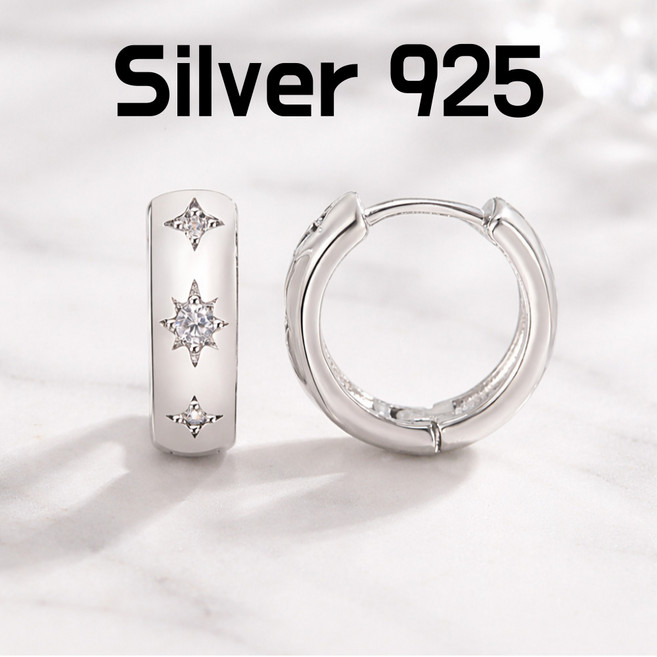 여성 귀걸이 실버925 은 귀걸이 원터치 큐빅 링 s925
