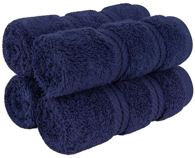American SOFT 소프트 린넨 욕실용 럭셔리 수건 600 GSM 100% 면 4피스 터키산 워시 천 세트 몸과 얼굴용 33 x 33cm(13 13인치) 부드러운 걸레, 13x13" Washcloth Set, Navy Blue