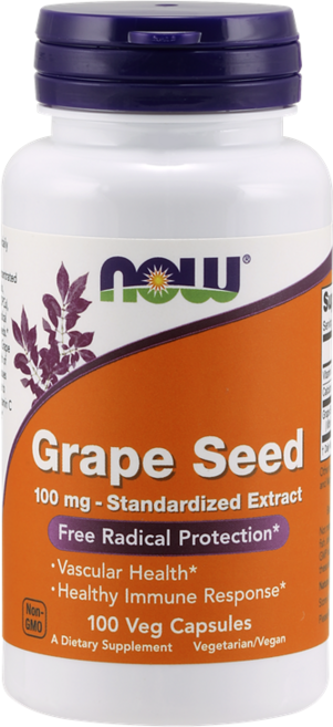 NOW Foods 葡萄籽100mg素食膠囊, 100顆, 1罐