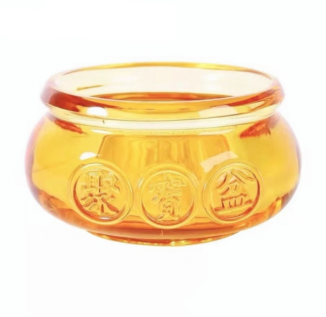 琉璃聚寶盆 招財開運風水擺件, 黃色