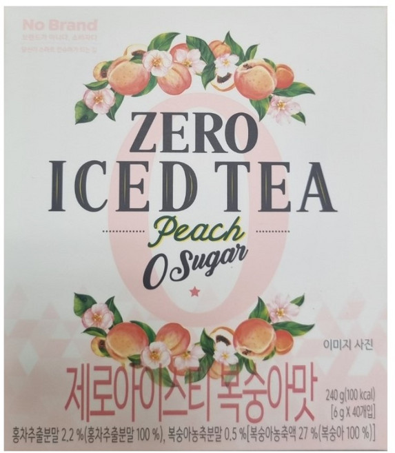 노브랜드 제로아이스티 복숭아맛, 1개, 40개입, 240g