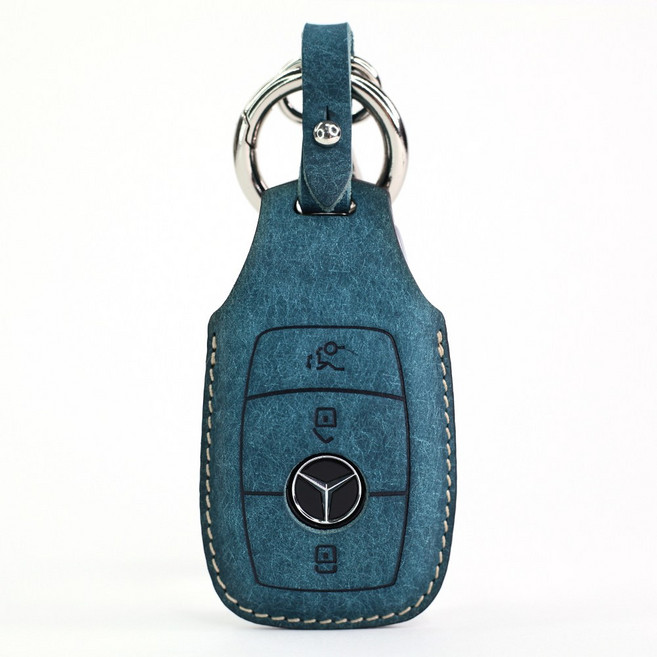 벤츠 신형 호환 3버튼 4버튼 스마트키 가죽케이스 PB03-04 Benz 키홀더 키링, 3버튼(PB03), 푸에블로 블루