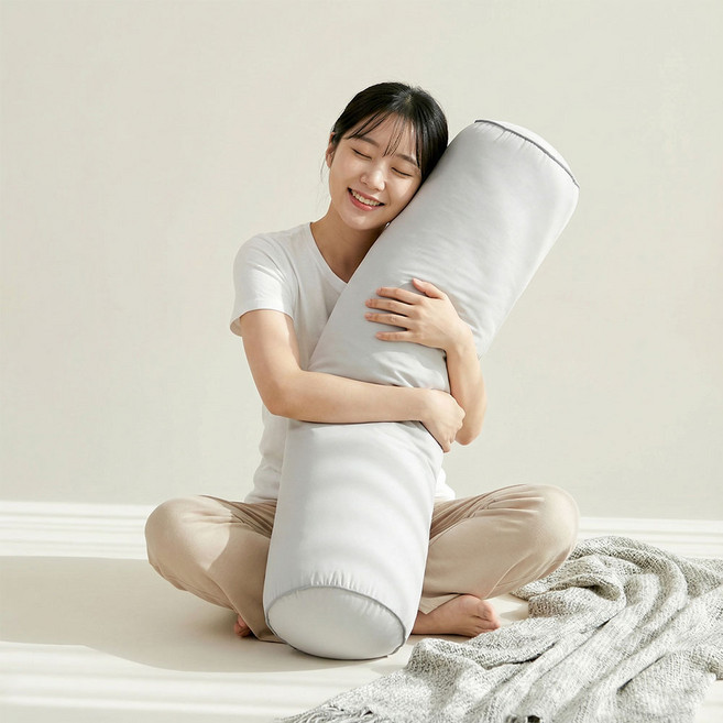 조은자리 안고자는 원형 바디필로우 대형 롱 쿠션 먼지없는 긴 사탕 캔디 베개 솜포함 세트, 02 피치스킨연그레이