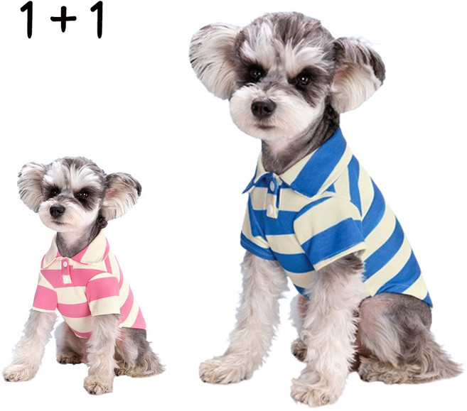 후쿠호 1+1 반려동물 강아지 스트라이프 티셔츠, 블루 1장+핑크 1장, 1세트