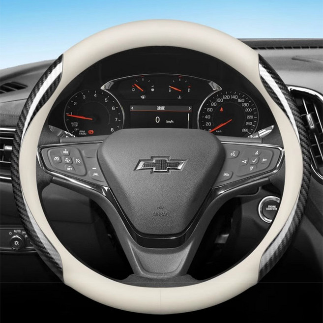 쉐보레 전차종 호환 프리미엄 나파 가죽 카본 핸들커버, 원형 (C-01), 베이지 카본