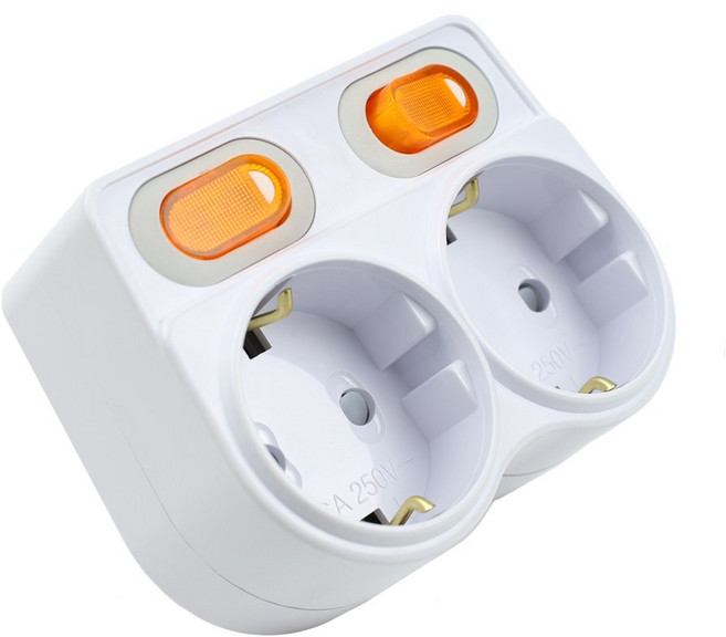 IT 국산 안전 인증 절전 L자 2구 어댑터 16A 멀티탭, 화이트, 1개, 9cm