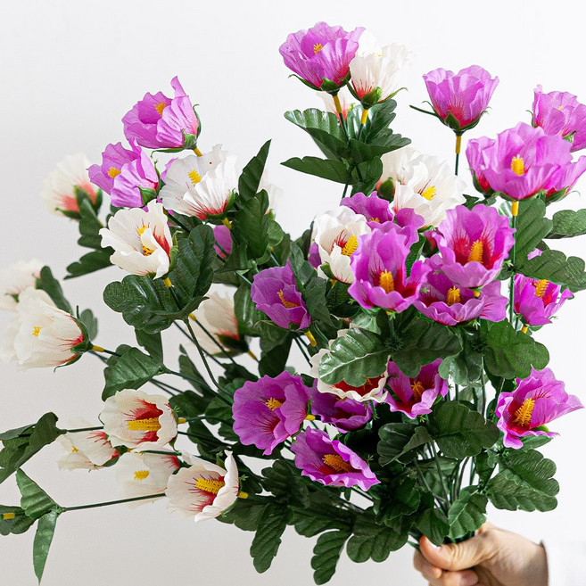 프리미엄 무궁화 성묘 조화 꽃 부쉬 24대 60cm 2컬러 추모 납골당 산소 묘지 장식 소품 수목장, 핑크