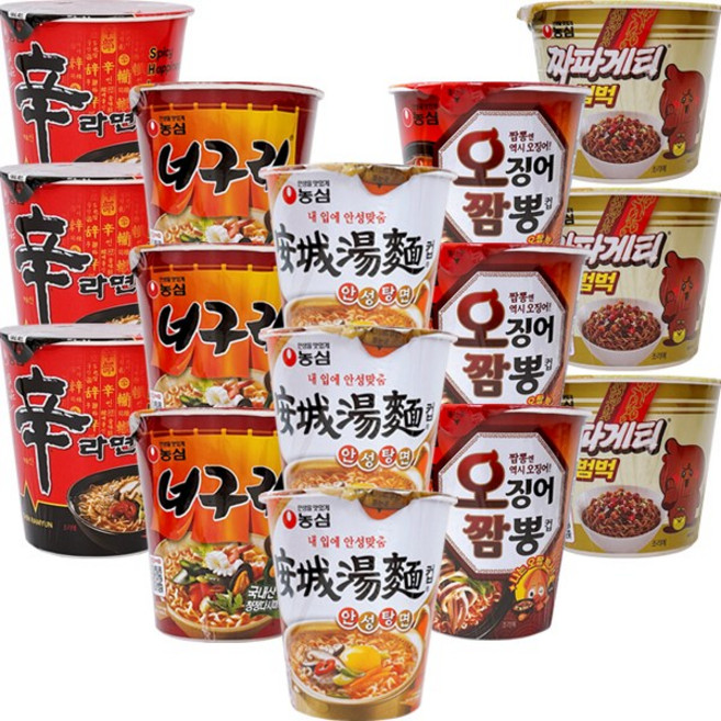 농심 컵라면 소컵 5종 모음(각 3개씩) 신라면+너구리+안성탕면+오징어짬뽕+짜파게티 범벅, 1개