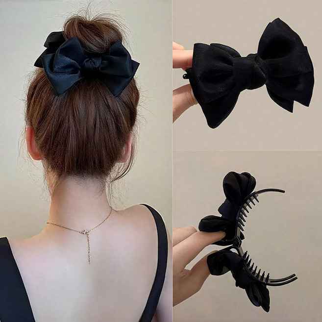 여성 우아한 똥머리 올림머리 리본 집게핀
