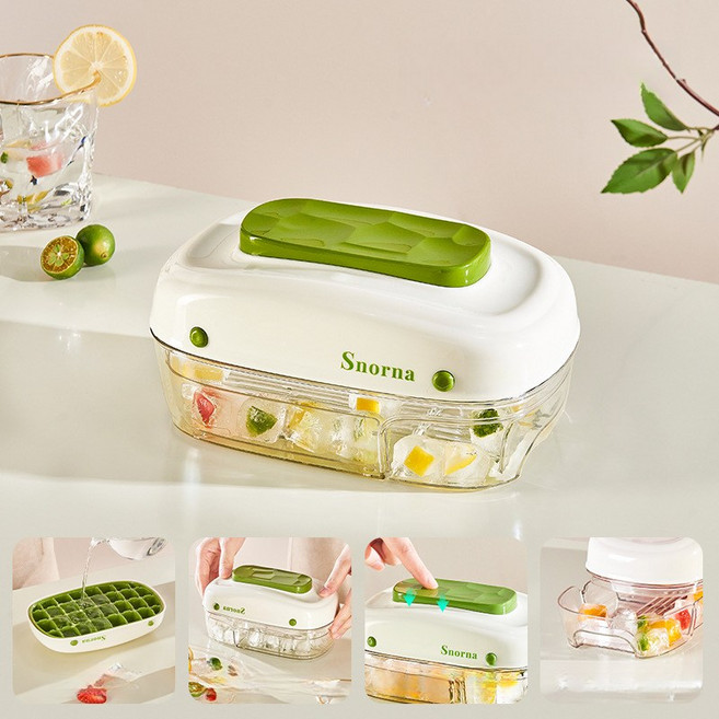 압축 얼음틀 가정용 얼음 조각 몰드 대용량 저장 쉬운 탈형 급속 냉동 서랍형 냉장고 제빙기, 민트 그린 - 서랍형, 1개