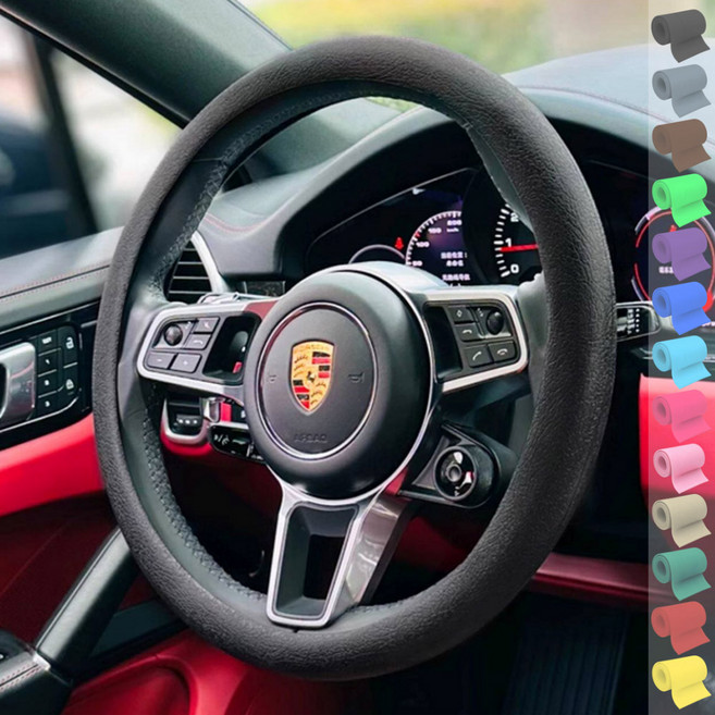 토이팝21 논슬립 차량용 핸들커버 실리콘 얇은 원형 D컷 15컬러, 블랙