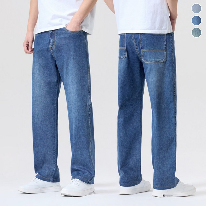 wassup 남자 청바지 여름 쿨 맥스 아이스원단 와이드 일자핏 빅사이즈 여름바지