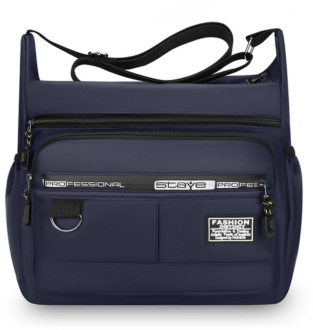 五層斜背包 男士 大容量 防水耐磨商務包 多口袋, 藍色