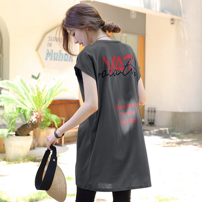 데일리앤 스위밍 여름 레터링 캡소매 롱티셔츠