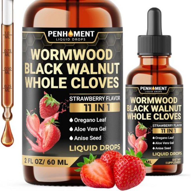 10in1 Wormwood Tincture - Black Walnut Whole Cloves Reishi Mushroom & 4 More - Wormwood Liquid D, Strawberry Flavor, 1개