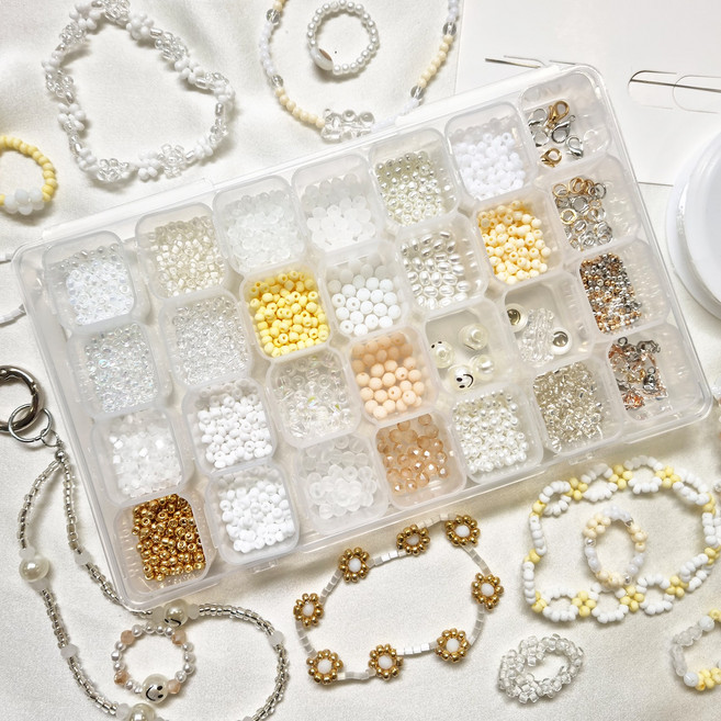 리니팜 시그니처 비즈 공예 세트 키링 팔찌 만들기 DIY, 테마컬러 펄리 화이트, 1세트