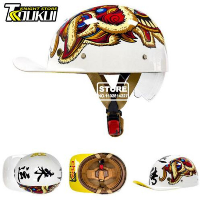 빈티지 오토바이헬멧 바이크용품 레트로 모토 헬멧 오토바이 하프 야구 모자 개성 있는 사이클링 남녀공용, 13) QKE005-4 - M