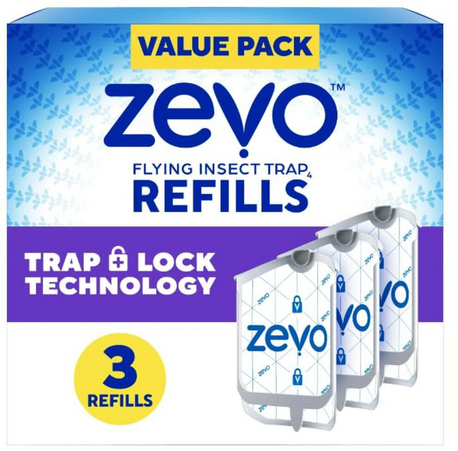Zevo 실내 조명 트랩용 플라잉 곤충 리필: 라이트 트랩 리필 카트리지 초파리 모기 및 집파리 캡처 (리필 카트리지 3개)
